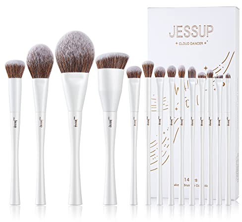 Jessup Pinselset Makeup Pinsel Set 14 Stk Make Up Pinsel Set Kosmetikpinsel Schminkpinsel Gesichtpinsel Augenpinsel Puder Foundation Concealer Rouge Contour Lidschatten Blending Pinsel Perlweiß T343