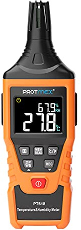 Protmex PT618 Temperature Humidity Meter, Thermometer Hygrometer Monitor with Ambient, Dew Point, Wet Bulb for Indoor/Outdoor MIN, MAX, Data Hold, LCD Backlight