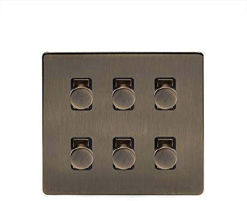 Soho Lighting Antique Brass 6 Gang 2 Way Intelligent Trailing Dimmer Light Switch Screwless