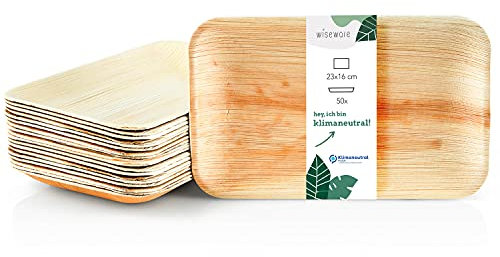Wiseware Palmblatt Teller - 50 Stück Einwegteller rechteckig 23 x 16 cm - biologisch abbaubares Palmblattgeschirr - kompostierbares Partygeschirr - Bio Einweggeschirr