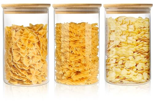 ENLOY Glass Food Storage Jars 32 OZ Set of 3, 3 Pack Airtight Food Storage Jar with Bamboo Lid, Clear Food Canisters for Nuts, Coffee Beans, Sugar, Flour, Snacks, Spice and More (950ml)