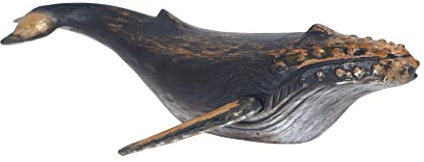 MichaelNoll Wal Walfisch Fisch Dekofigur Statue Skulptur Polyresin Blau Modern - Maritime Deko für Wohnung in Holz-Optik - Dekoration für Wohnzimmer, Schlafzimmer oder Badezimmer - 60x14,25x38,25 cm