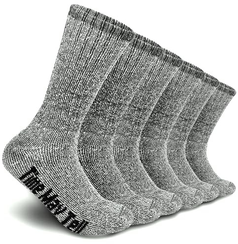 Time May Tell Mens Merino Wool Hiking Cushion Socks Thermal Warm Crew Winter Boot Socks Pack (Dark Grey(3 pairs), US Size 9-13)