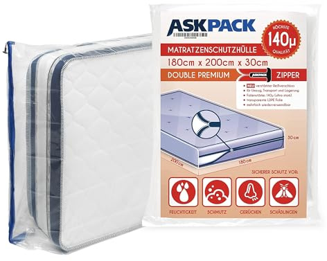 Bolsa de Colchón con Cremallera de Anclaje - Tamaños de la XS a la XXL,Impermeable, Resistente al Desgarro, Material Extremadamente Resistente 140 micras - Ideal para Guardar y Transporte - 180x200 cm
