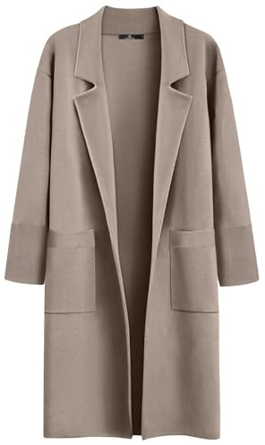 LILLUSORY Women's Long Dressy Cardigan Sweaters Fall Oversized Cozy Jacket Outfits 2025 Date Night Winter Trench Coats LightTan S