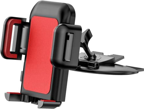 CD Slot Phone Holder Mount, CD phone holder for Car, One Touch 360° Rotation for Adjustable Support Feet Compatible iPhone 15 14 13 12 11/Pro Max/XS/XR/X/8/7, Samsung 20 10 9, Sony, Huawei, Etc - Red