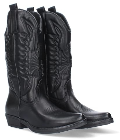 shoes&blues.es Bota de Tacon para Mujer, Comodos, con Bordado, Estilo Cowboy
