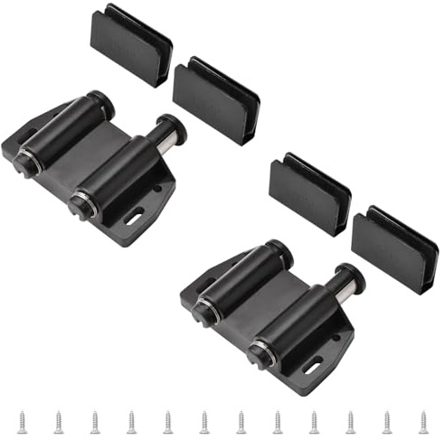UFURMATE 2 Set Black Double Door Magnetic Touch Latches, Auto-Lock, Adjustable, 3-6mm Glass Door, Modern Style, Cabinet and Furniture Door Catches