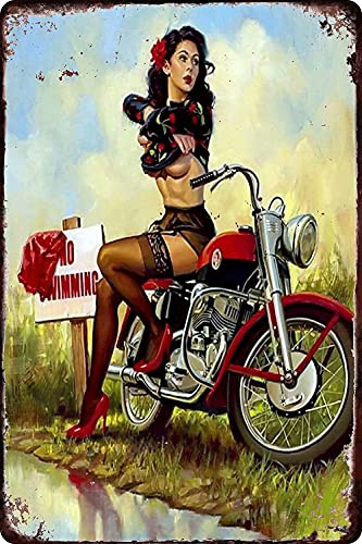 56 Cartel De Chapa Chica Sexy Dama Montando Motocicleta Pinup Carteles De Chapa Decoración Letrero De Estaño Retro Aluminio Pintura De Hierro Para Restaurante Pub Hogar S