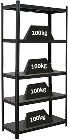 PROREGAL All Black Series étagère pour Charges Lourdes Ragnar | HxLxP 180x90x40cm | Capacité de Charge 100kg | Noir Mat