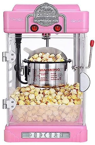 Popcornmaskin, helautomatisk liten majspuffmaskin, kommersiell popcornmaskin, lämplig för fester, sammankomster (rosa)