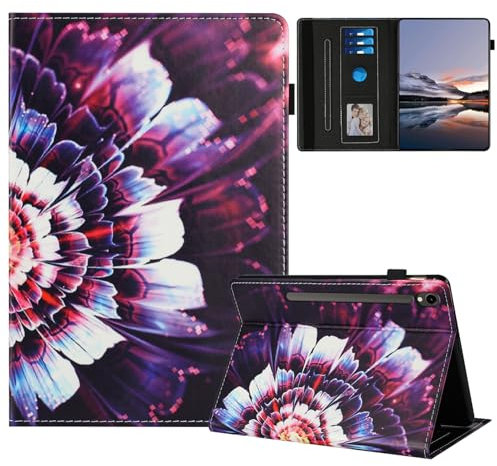 TEDTIKJT Custodia per Samsung Galaxy Tab S9/Tab S8/Tab S7 11 (SM-X710/X700/T870) Custodia PU Pelle Flip Cover Supporto Protezione Dipinti per Samsung Tab S9 Cover,Fiori viola