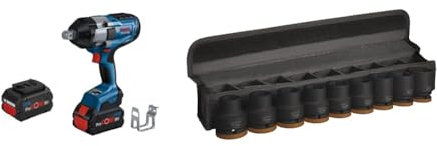 Bosch Professional 18V System BITURBO Akku Drehschlagschrauber GDS 18V-1050 H (2x ProCORE 18V 5.5Ah, Schnellladegerät, L-BOXX-Einlage) + 9x PRO Impact Steckschlüsseleinsatz-Set (63 x 56 mm, Zubehör)