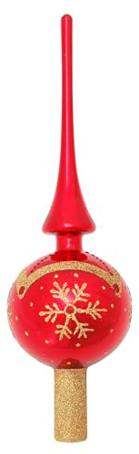 Kräfta glas Lauscha – juldekoration/julgranspynt av glas – julgransspets – färg: röd glänsande – storlek: ca 28 cm