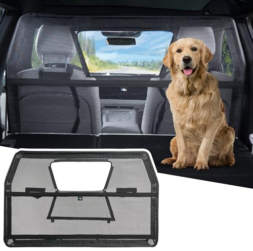 JOYTUTUS Grille de séparation pour chien de voiture, filet de protection barrière, avec fenêtre de visualisation, grille de séparation universelle pour chiens, 132 * 79 cm, pour voitures, SUV, camions