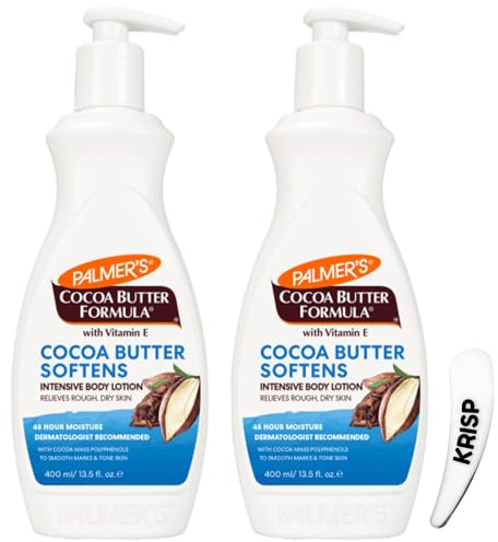 Palmer's Cocoa Butter Body Lotion 2 x 400ml with Pump and Cosmetic Spatula – Daily Moisturiser with Vitamin E for Dry Skin – 48Hr Hydration, Smoothes Marks and Evens Skin Tone