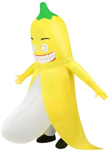 AYBUY Costume da banana, Costumi da Banana Gonfiabili Costume Gonfiabile per Adulti, costume gonfiabile divertente Halloween banana con Cerniera per Carnevale Natale Compleanno Feste, 160-190 cm