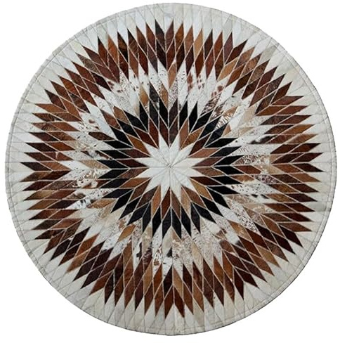 Suixtil Alfombra de Piel Vaca 100% Cuero Natural, Redonda, Resistente al Color, hipoalergénica, for Sala Estar, Estilo Vintage, Patchwork, Grande, Hecha a Mano