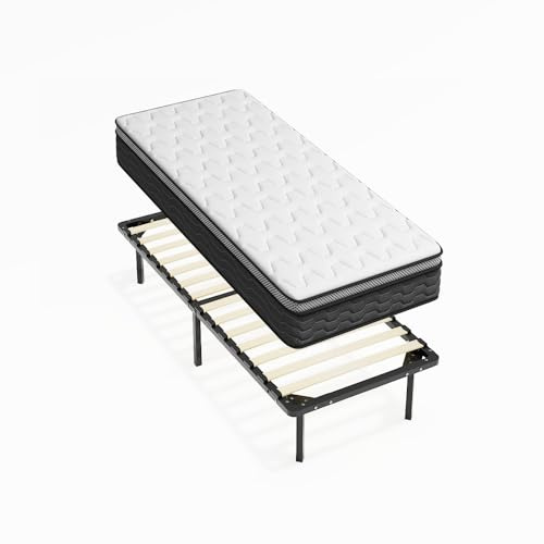 DEWINNER Set Materasso Singolo 80x190 a Molle e Schiuma alto 30 cm + Rete in ferro a doghe，in Legno Ortopedica，con 6 piedi Smontabile，Altezza 35cm，Confortevole e Traspirante，da montaggiare
