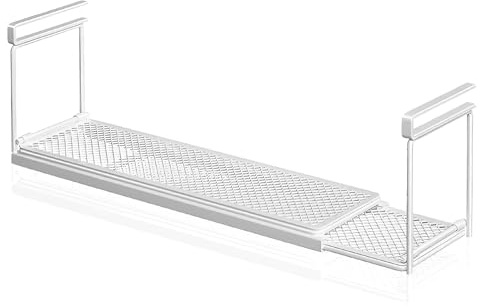 YUDAWN Mensola Sospesa in Metallo, Sotto Scaffale, con Ripiano Regolabile, 40 – 70 cm, per Cucina, Ufficio, Armadio da Cucina, Armadio da Bagno (Bianco)