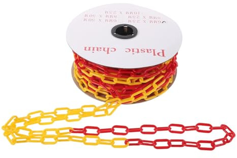 FRCOLOR Cadena de Seguridad de Plástico de 6 Mm, 25 Metros, Barrera de Tráfico Amarilla y Roja Resistente Intemperie para Control de Multitudes y Delimitación en Eventos y Zonas