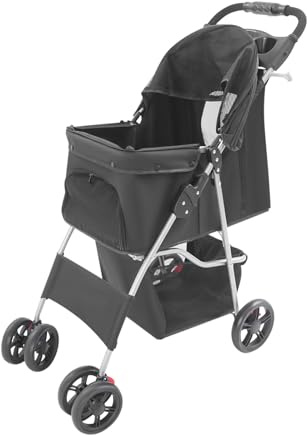 Carrello pieghevole per cani fino a 15 kg, passeggino per cani di piccola taglia media e gatti, carrello per animali domestici con ruote universali, freni, ammortizzazione, cestino e cuscino