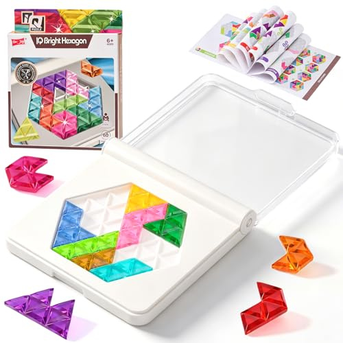 LTFIOON Jeu de Réflexion & Logique – Puzzle IQ avec défis progressifs & 2 Formes – Pièces colorées comme gelée – Couvercle & livret Solutions – Dès 6 Ans (Hexagone)