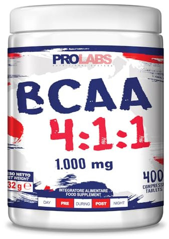 Prolabs BCAA 4:1:1-400 compresse da 1000 mg - 100% aminoacidi ramificati (Leucina, Isoleucina, Valina) con rapporto 4:1:1 - Supporto, costruzione e ripristino muscolare per sportivi - Vegan