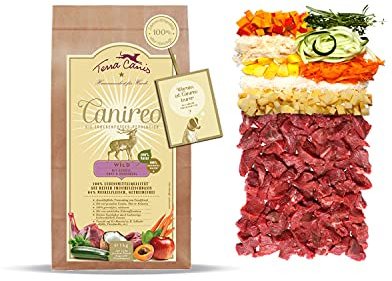 Terra Canis Gibier, légumes, Fruits & Farine de Noix de Coco - Croquettes Canireo, 1kg I Aliment pour Chien 1re qualité, 100% aux Standards de l’Alimentation Humaine I 64% de Viande fraîche