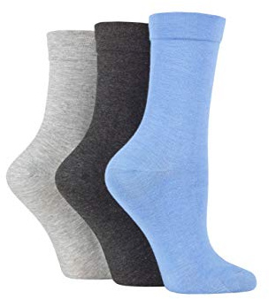 SockShop Ladies Gentle Bamboo Socks with Smooth Toe Seams In Plains and Stripes Pack of 3 Blue/Light Grey/Charcoal 4-8