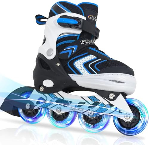 Nattork Kinder Inliner für Jungen Mädchen, Verstellbare 4 Größen Kinder Inline Roller Skates, Leucht Inline Skates für Jungen Rollschuhe für Anfänger (Blau, 27-31 EU / 175-200 MM)