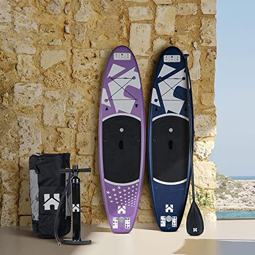 Home Deluxe - Stand up Paddle Moana - Farbe: Lila, Länge: 366 cm, Breite 81 cm - inkl. Paddel, Reparatur Kit, Transporttasche, Luftpumpe und Sitzbänken I SUP Surfboard Paddle