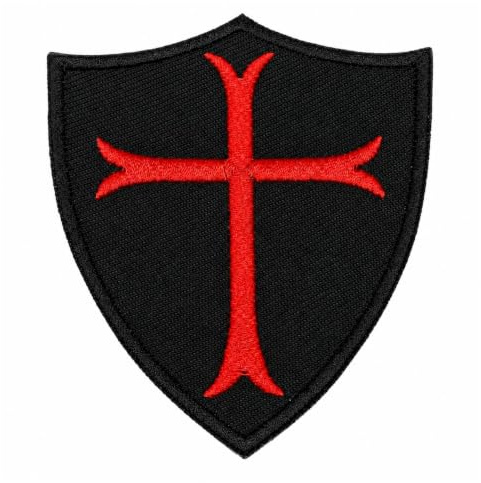 Templarkorssköld Från Tempelherrarnas Militära Korsfarare. Morallappsbroderad Brosch På Järn. Strykplåster för Kläder - Crossfit-Plåster - Templarplåster. 8x6 cm