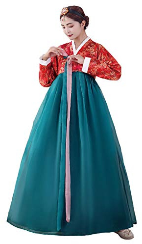 Ez-sofei Costume de Hanbok traditionnel coréen à manches longues pour femme (bleu, taille M)
