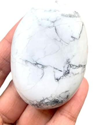 crystalmiracle Piedra preciosa howlita Cristal de piedra de palma ovalada Piedra de bolsillo de meditación de energía de bienestar curativo Regalo Reiki Feng Shui Chakra Equilibrio (Blanco)
