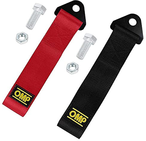 Exbrith 2 Pezzi Gancio Traino in Tessuto, Corda per Rimorchio in Nylon, Cinghia di Traino Tuning, Cinghia di Traino Rosso, per Ganci Traino Paraurti Anteriore e Posteriore Racing (Rosso, Nero)