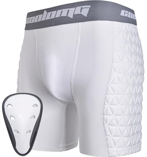 COOLOMG Boys Youth Baseball Sliding Shorts with Athletic Cup Padded Slider Short for Softball Football Lacrosse Hockey White L