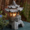 Blogiiup Japanese Garden Decor - Solar Pagoda Lantern Statue, Outdoor/Indoor Zen Asian Decor for Landscape, Balcony, Patio, Porch, Yard Art Ornament Gifts, Polyresin, Gray Stone Finish
