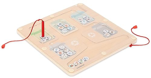 mamabrum Puzzle Magnetico Educativo in Legno – Giochi Bambini 3 Anni Montessori per Imparare Il Riciclaggio, Motricità Fine e Apprendimento – Set con 5 Contenitori e Bacchetta