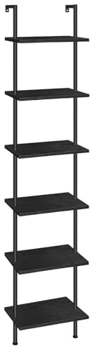 HOOBRO Scaffale a Scala, Libreria Contro Parete in Legno a 6 Ripiani, Libreria Stretta Fai Da Te, Scaffale Portaoggetti, per Soggiorno, Studio, Nero EBB651CJ01