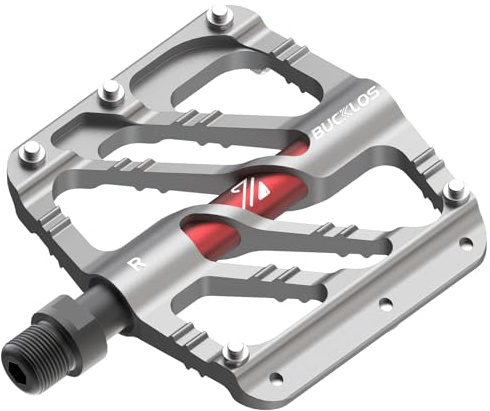 BUCKLOS MTB Flat Pedals Mountain Bike Pedals, 3 Bearings CNC Adult Road Bike Pedals, Bicycle Platform Aluminum Alloy Non-Slip Pedal for Gravel Bike/BMX 9/16(Titanium).