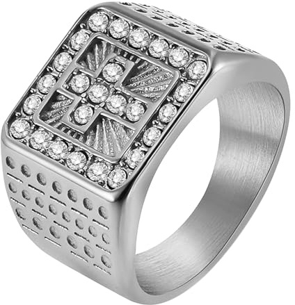 OIDEA mäns ring kors strasstenar: Hip Hop stil sigillring av rostfritt stål kjol strass diamant herrring present för män guld silver, Kubisk zirkonia