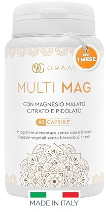 GRAAL Magnesio Pidolato - Sollievo Naturale per Muscoli e Stress | Formula Potenziata di magnesio completo con Citrato e Malato | 60 Capsule ad Alta Biodisponibilità