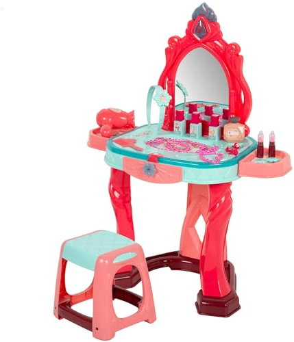 ColorBaby 47969 Beauty Fashion Princess Coiffeuse de maquillage pour fille avec tabouret 22 cm, lumière et son, 57 x 24 x 75 cm, accessoires de beauté pour enfants, jouet fille 3 ans