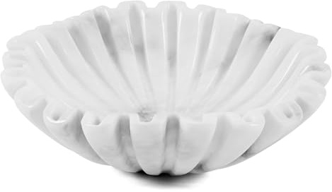 SPESHSTONES Ciotola in marmo con volant da 25,4 cm, bianca, fatta a mano, per bancone della cucina, grande ciotola decorativa, ideale per capesante antiche per cucina