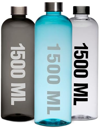 TIENDA EURASIA – Botella para Agua de 1500 ml | Tapa Roscada en Acero Inoxidable | Material: Poliestireno | Botella para Bebidas | Gran Capacidad | Libre de BPA (Azul)