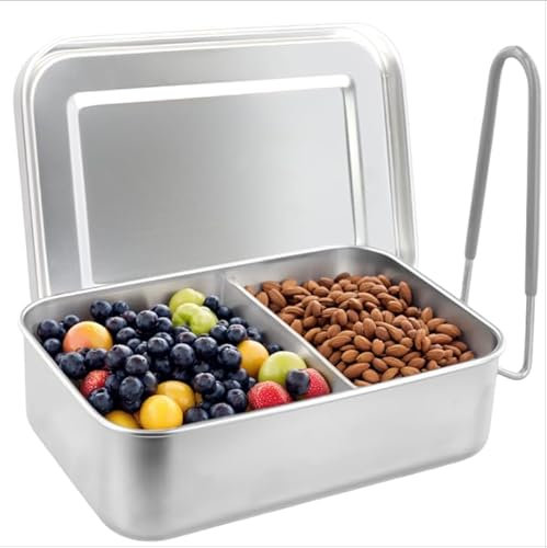 Marjoramy Portapranzo in Acciaio Inossidabile 1400ml - Scatola per Pranzo Metallica con 2 Scomparti - Impermeabile e Antigoccia - Senza BPA - Divisori Regolabili - Per Adulti & Bambini