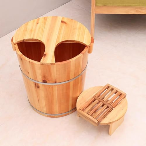 MegLob Wooden Foot Bath Bucket for Soaking, Solid Wood Foot Soaking Bath Tub with Lid, Home Pedicure Foot Spa Basin, for Water Spa And Foot Acupoint Massage, for Relaxation And Stress Relief,B