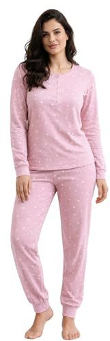 Intimitaly Vanuè Pigiama Donna Cotone 100%, Lungo con Maglia Bottoni e Pantalone, Leggero e Traspirante, Primavera e Mezze Stagioni (IT, Testo, XL, Regular, Regular, VS1037 VAR-2)