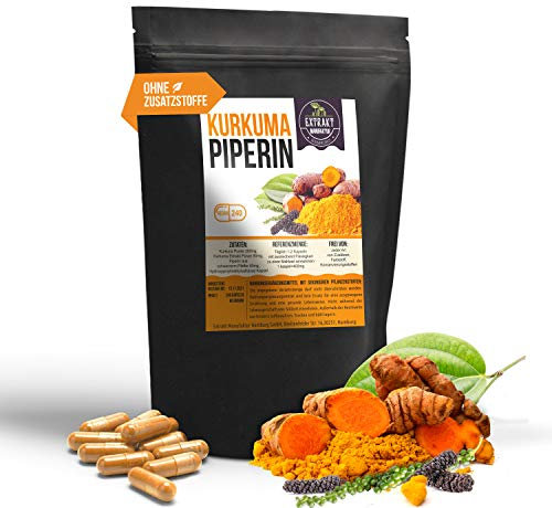 Kurkuma EXTRAKT | 240 KAPSELN 1040mg Wirkstoffanteil | Extrakt, longa Pulver + Piperin aus schwarzem Pfeffer | ohne Zusatzstoffe | hochdosiert vegan & in Deutschland hergestellt (Kapseln 240)
